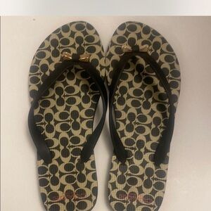 Coach Womens Amel Monogram Thong Flip Flop Rubber Bow size 7/8 NWT